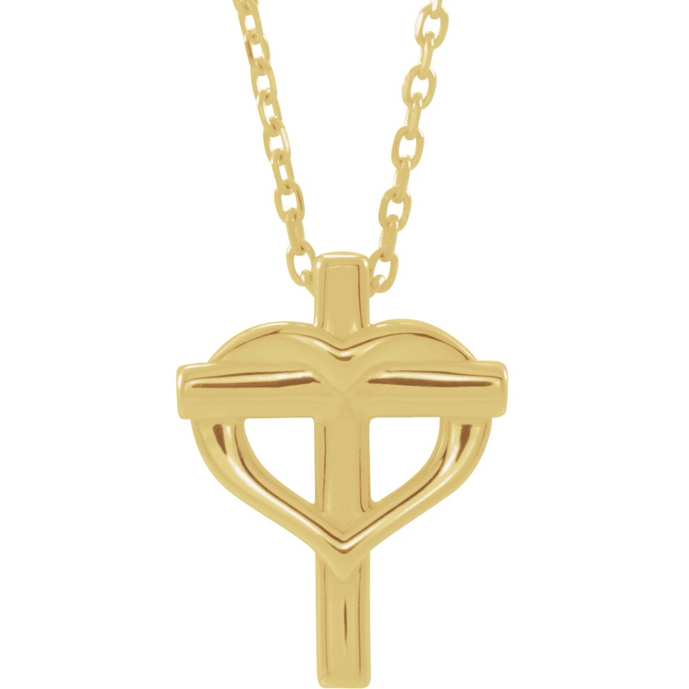 14K Yellow Gold Youth Cross with Heart Necklace