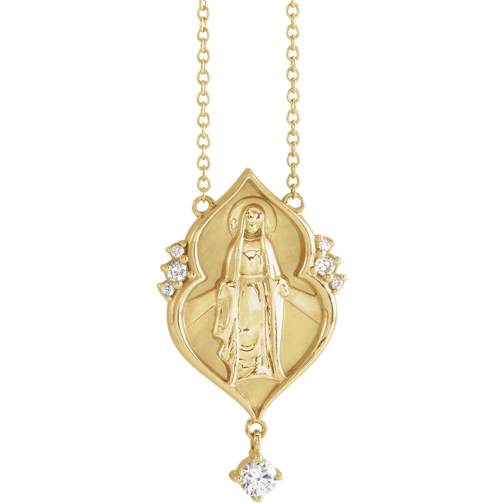 14K Yellow Gold .08 CTW Diamond Miraculous Mary Necklace