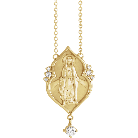 14K Yellow Gold .08 CTW Diamond Miraculous Mary Necklace