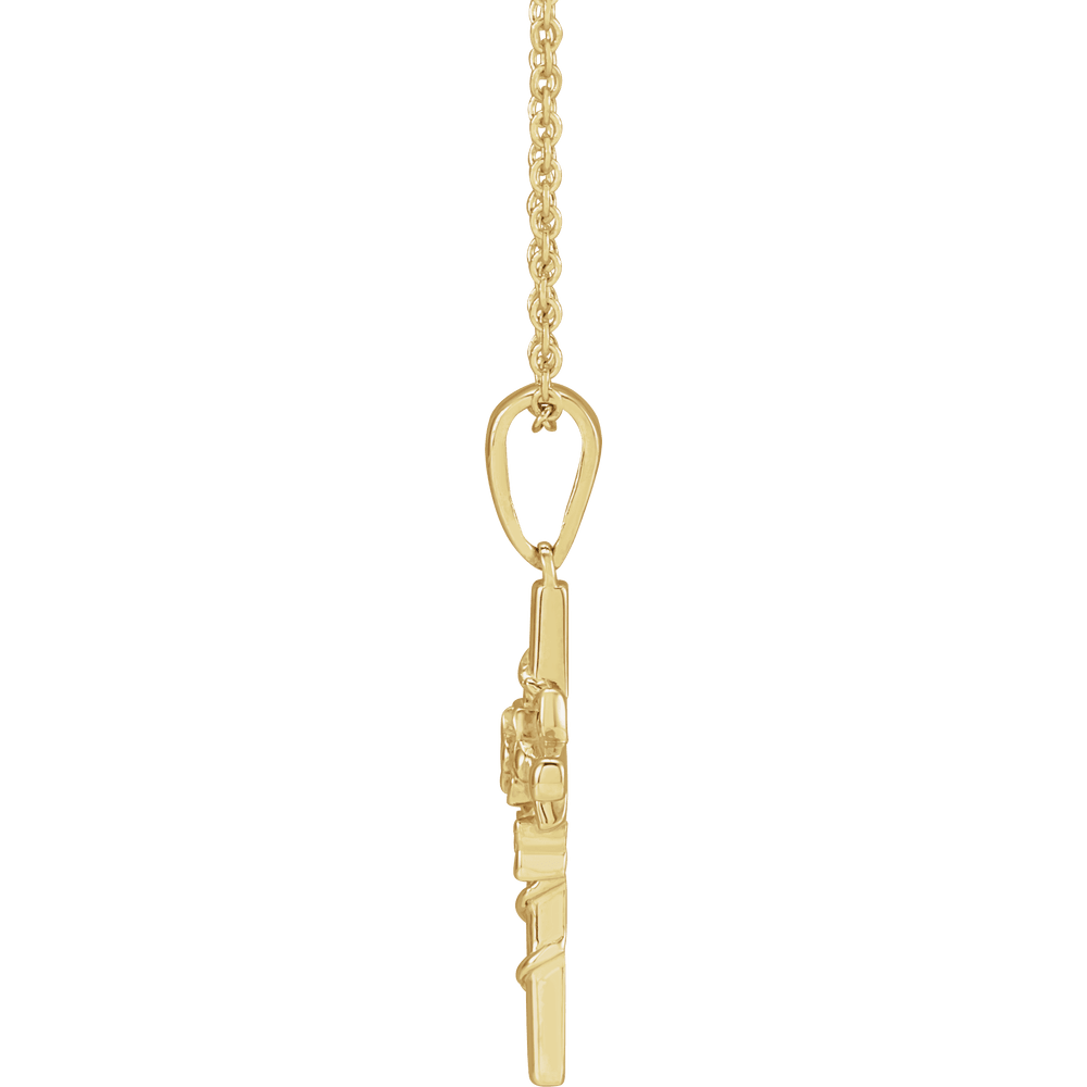 14K Yellow Gold Floral Cross Necklace