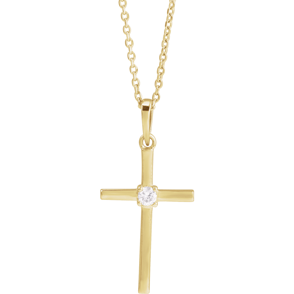 14K Yellow Gold .06 CT Natural Diamond Cross Necklace