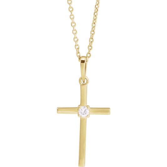 14K Yellow Gold .06 CT Natural Diamond Cross Necklace