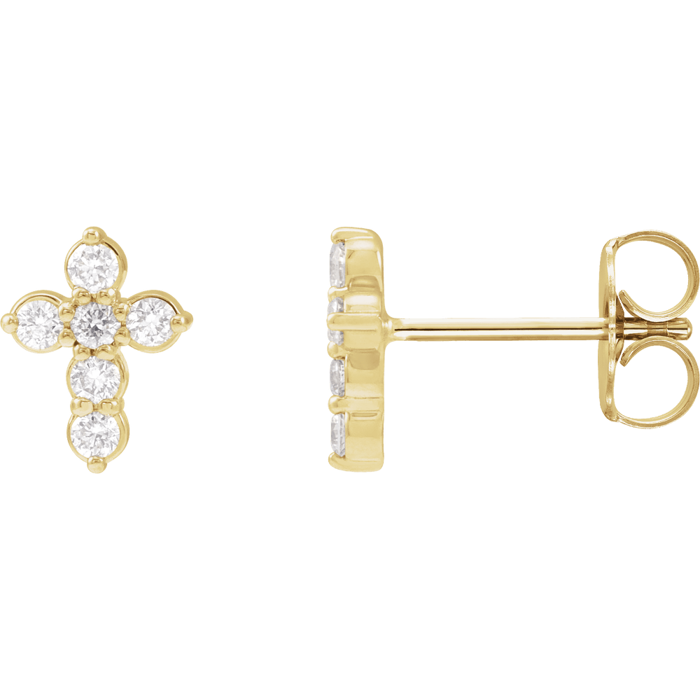 14K Yellow Gold 1/6 CTW Natural Diamond Cross Earrings