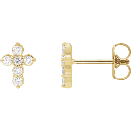 14K Yellow Gold 1/6 CTW Natural Diamond Cross Earrings