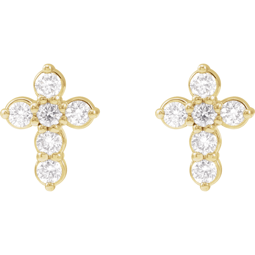 14K Yellow Gold 1/6 CTW Natural Diamond Cross Earrings