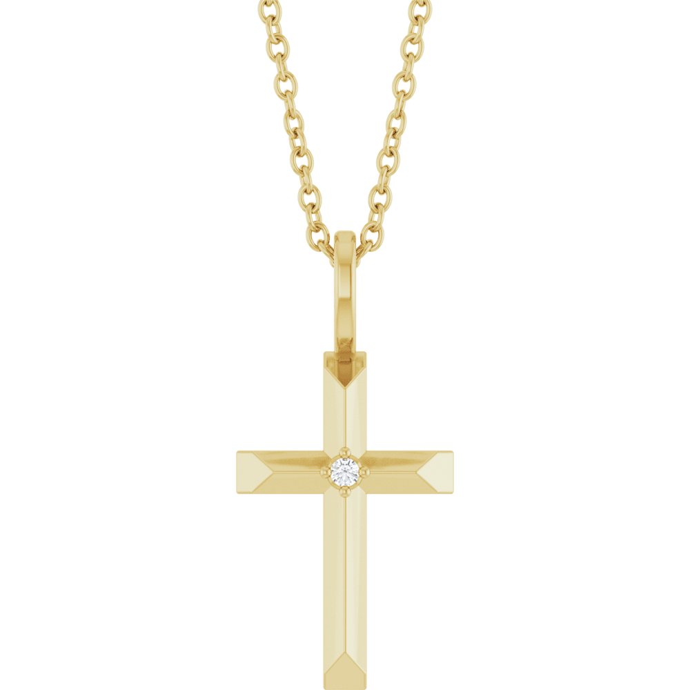 14K Yellow Gold .0075 CT Diamond Cross Necklace